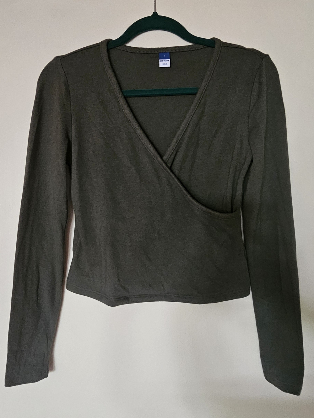 Old Navy Olive Green Wrap-Front Long Sleeve Top S